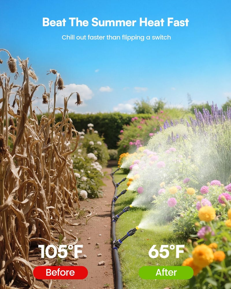 RAINPOINT Misters for Outside Patio - Upgraded 59FT(18M) Misting System Kit with Water Filter for Cooling Outdoor, 59FT Misting Line + 17 Mist Nozzles for Backyard Garden Porch Deck Greenhouse - Image 3